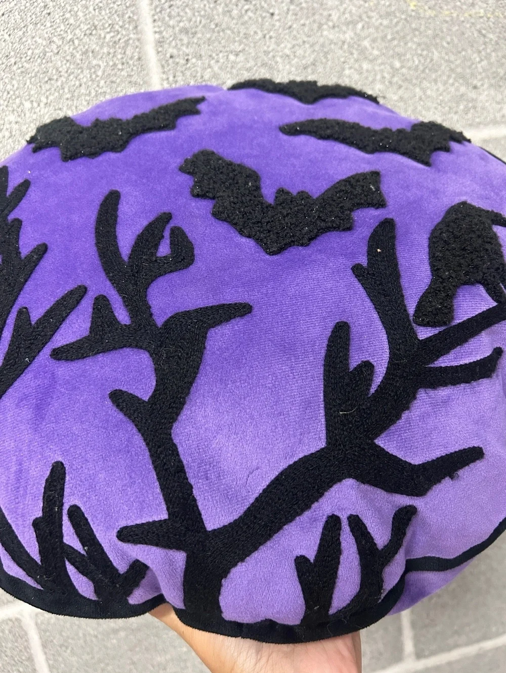 Halloween Purple Moon Pillow Bats Raven Tree Round Throw Decor Spooky Gothic